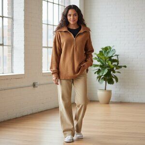 Sage Collective ¾ Zip Shirt NWOT Brown Med